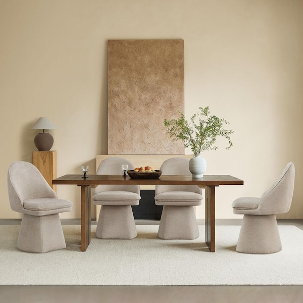 Spruce & Spring Cora Khaki Fabric Upholstered Swivel Dining Chair with Wood Frame for Diningroom Livingroom （Set of 4)