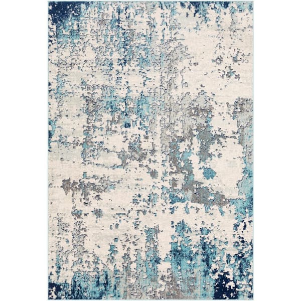 Yamikani Aqua 9 ft. x 12 ft. Abstract Distressed Abstract Area Rug