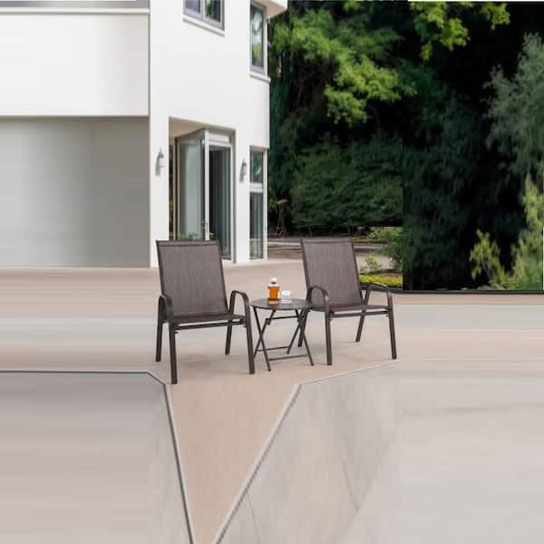 2-Piece Brown Metal Outdoor Camping Chairs with Breathable Textilene Fabric with Armrest High Backrest