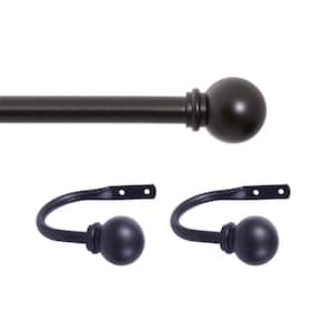 Chelsea 28 in. - 48 in. Adjustable Single Curtain Rod with Holdbacks 5/8 in. Dia. in Black with Ball Finials