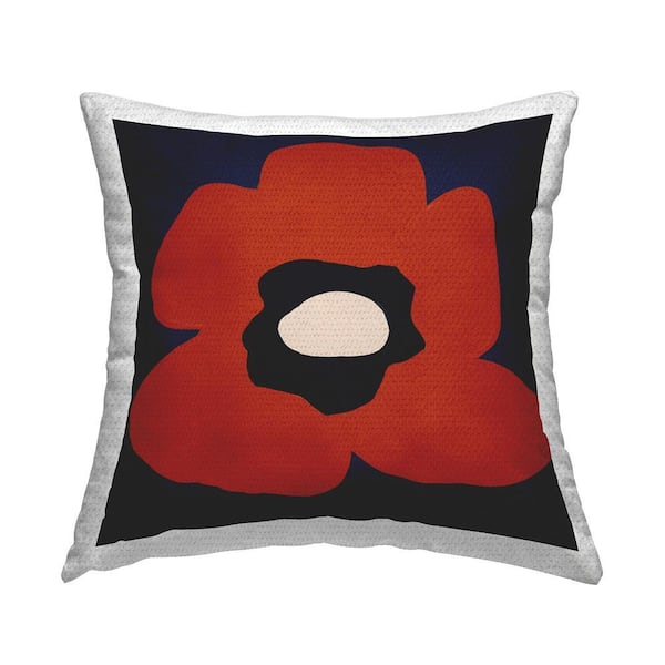 Modern Red Poppy Flower Red Square Outdoor Throw Pillow