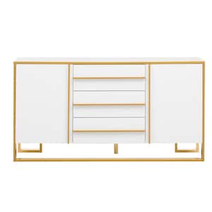 White MDF 59 in. Sideboard with Large Storage Space and Gold Metal Legs