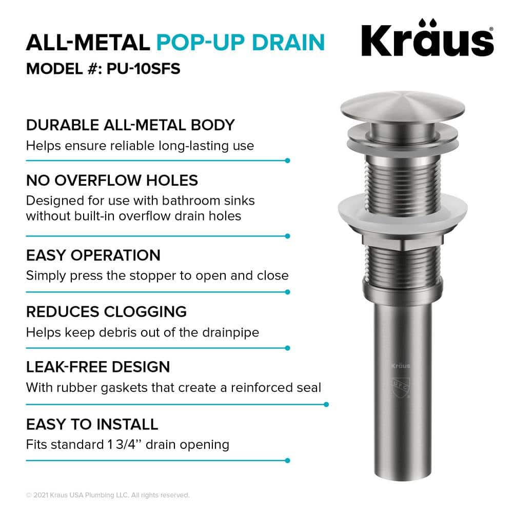 Spot-Free Stainless Steel Pop-Up Bathroom Sink Drain Assembly
