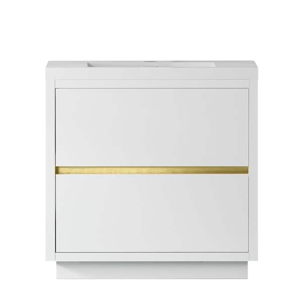 36 in. Freestanding Glossy White Bath Vanity with Glossy White Solid Surface Top Assembled