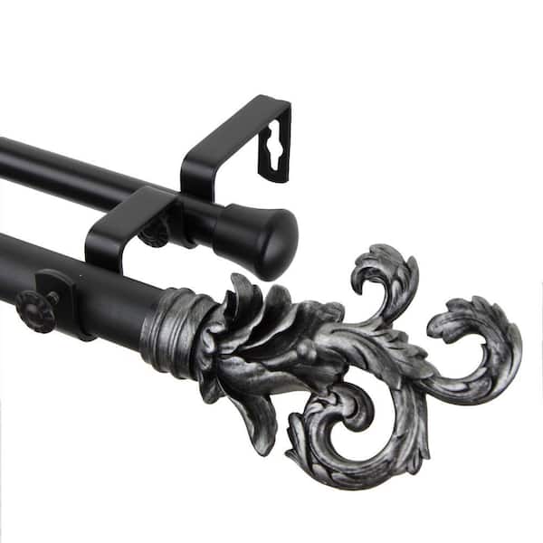 Rod Desyne 48 in. - 84 in. 1 in. Plume Double Curtain Rod Set in Black