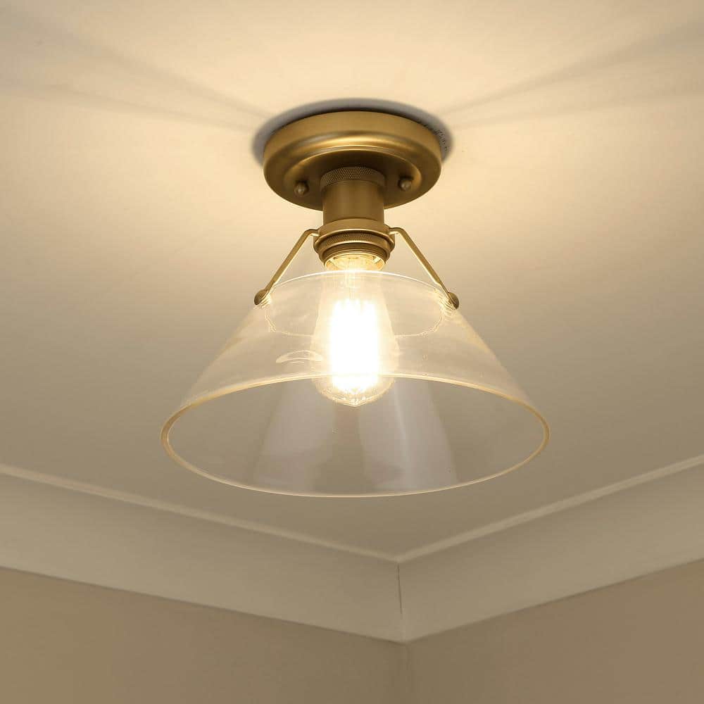 Matte Black and Champagne Bronze 10" Industrial Flush Mount with Clear Glass