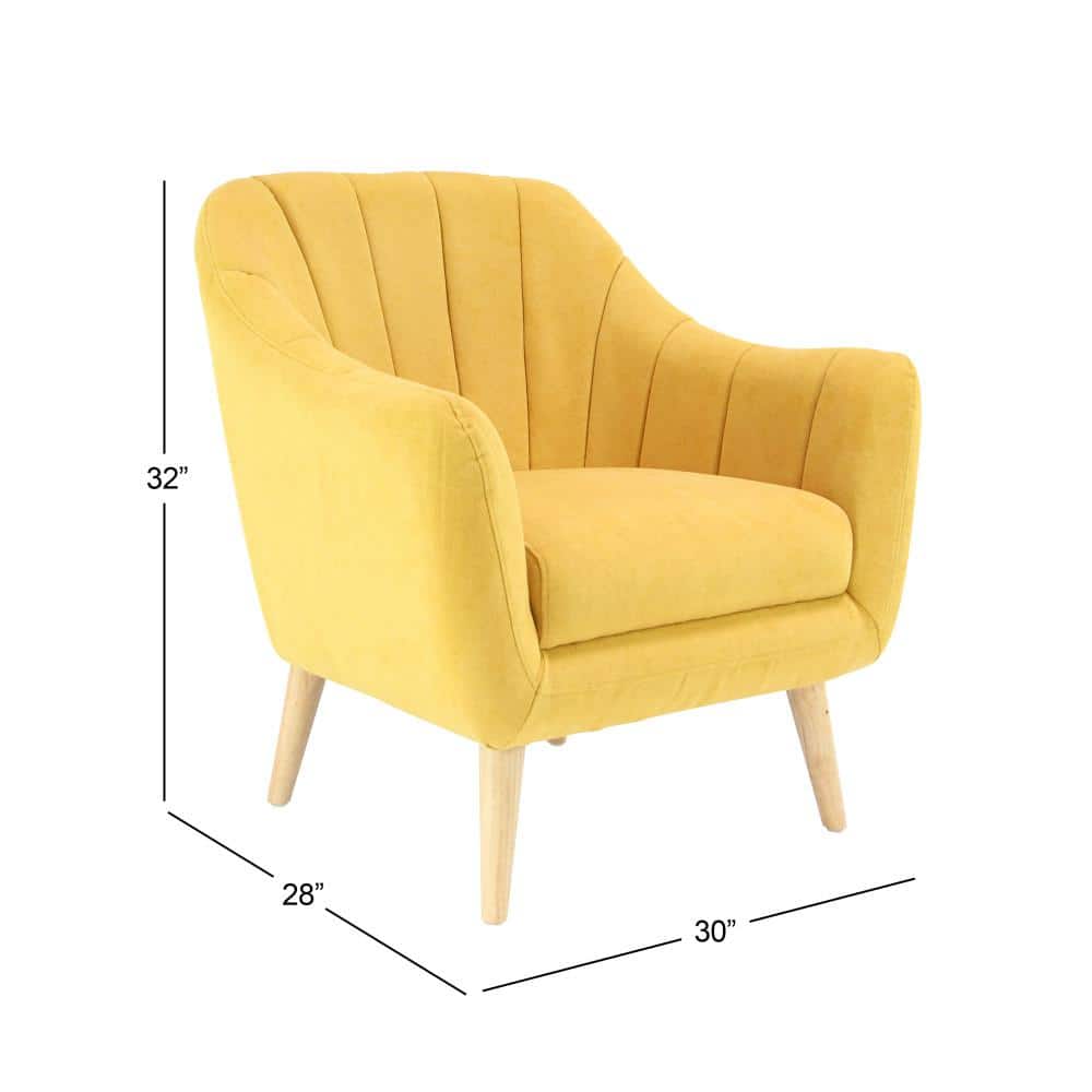 Yellow Velvet Barrel Accent Chair with Wood Legs
