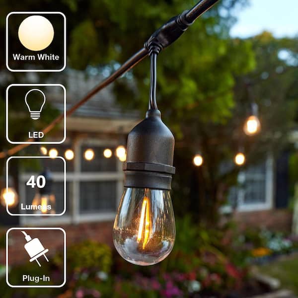 Outdoor/Indoor 48 ft. Corded Patio LED String Lights with 15 Sockets and 16 1-Watt S14 Filament Bulbs for Porch or Cafe Outdoor/Indoor 48 ft. Corded Patio LED String Lights with 15 Sockets and 16 1-Watt S14 Filament Bulbs for Porch or Cafe