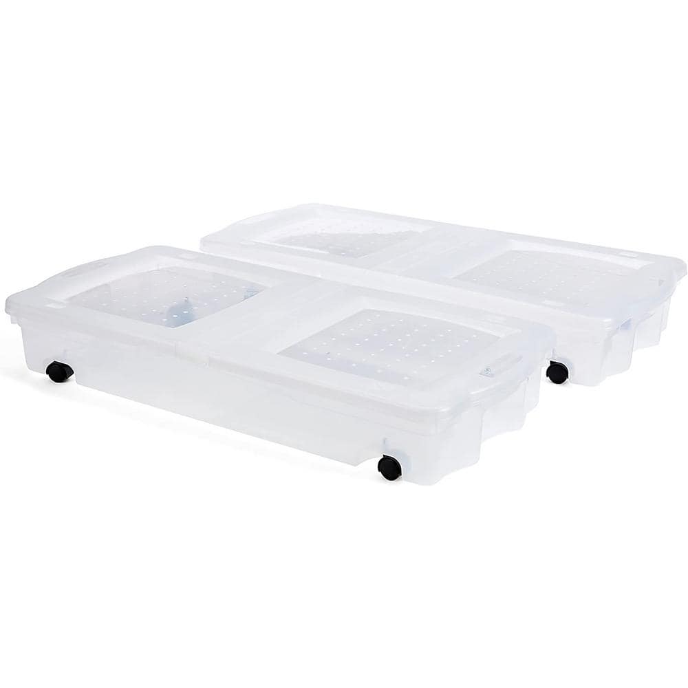 Under Bed Storage Containers,Under Bed Shoe Storage With Wheels and  Lid,Bedroom Storage Organization with Handles,Under Bed Rolling Storage  Bins