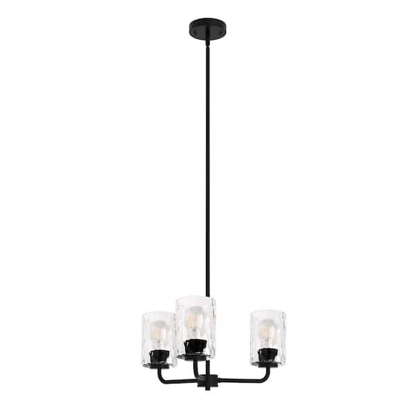 YANSUN 3-Light Black Finish with Glass Empire Chandelier Convertible to Semi-Flush Mount for Kitchen, Dining Room and Foyer