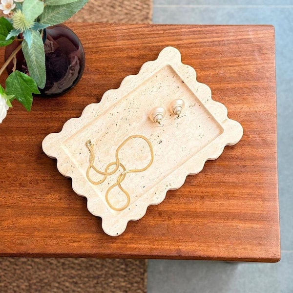 Light Beige Travertine 11 in. Handmade Decorative Tray HDFB3Y2HPF
