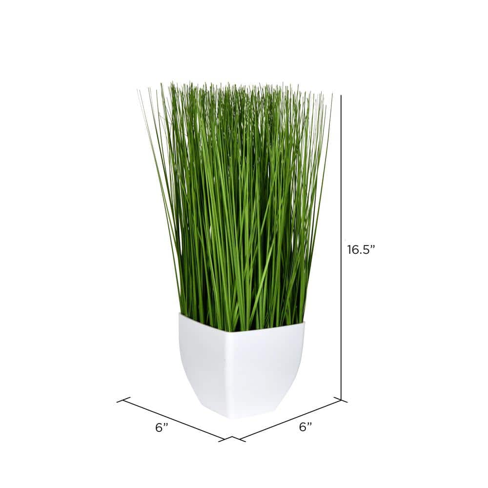 16.5" Green Faux Grass Arrangement in White Pot