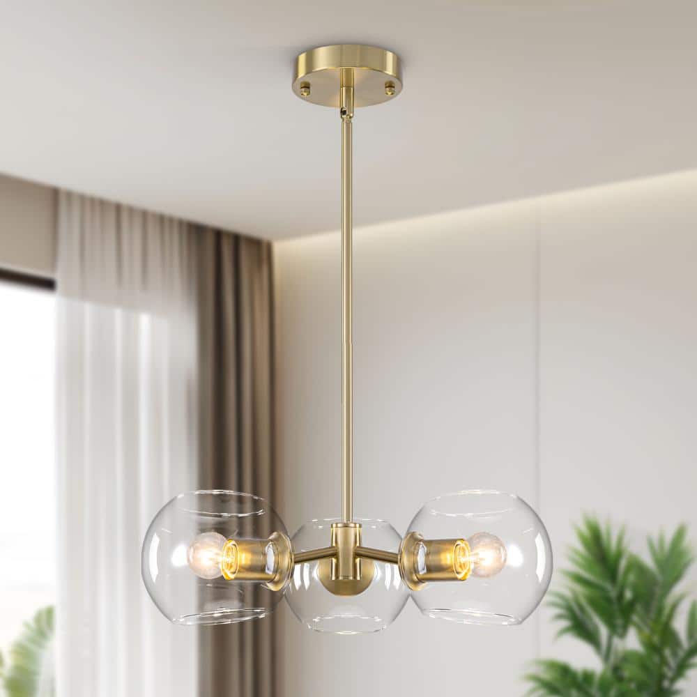 17.7 in. 3-Light Gold Glass Chandelier, Modern Pendant Light with Clear Open Glass Shades for Dining Room Kitchen Island price history on PriceWatchPro