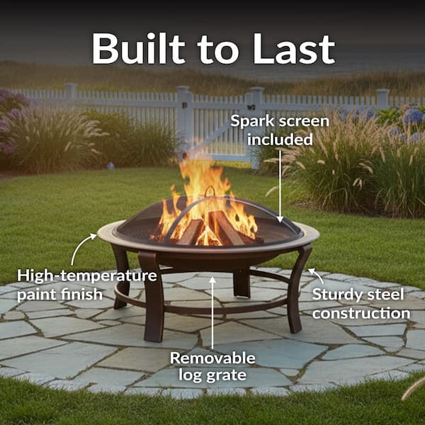 Sunnydaze 17 in. H. Steel Elevated Outdoor Fire Pit Bowl with
