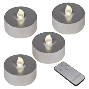 Silver Battery Operated Extra Large Tea Lights with Remote Control and 2-Timers (4-Count)