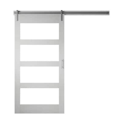 42 in. x 84 in. 1/4 Lite Frosted Glass White Finished MDF Sliding Barn Door with Hardware Kit