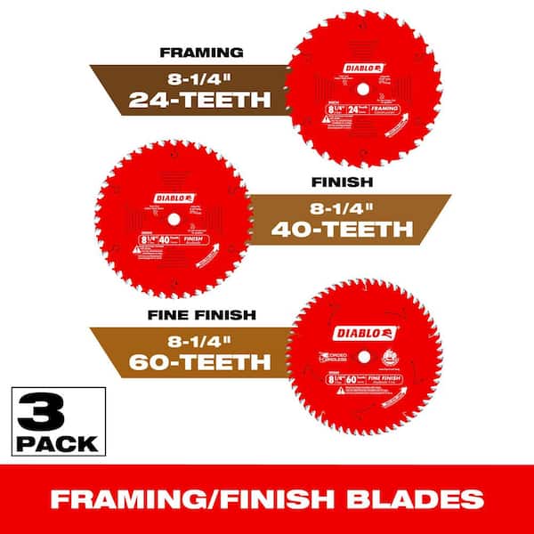 DIABLO 8-1/4 in. x 24-Tooth Framing, 40-Tooth and 60-Tooth Fine Circular Saw Blades (3-Blades)
