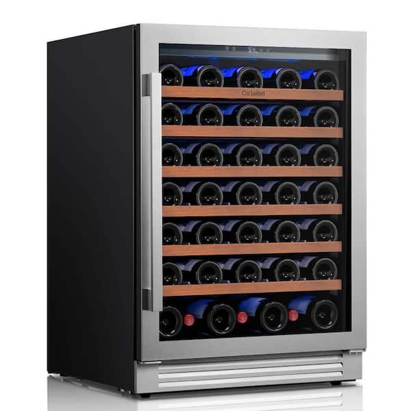 24 in. Single Zone 61-Bottle Wine Cooler Frost-Free, Freestanding/Built-In, Dual-Layer Tempered Glass in Stainless Steel