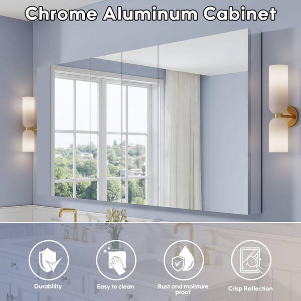 WELLFOR ROSA 72 in. W x 36 in. H Rectangular Tri-View Aluminum