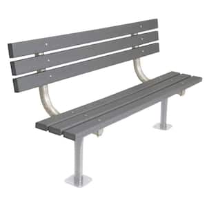 6 ft. Gray Commercial Park Recycled Plastic Bench with Back Surface Mount