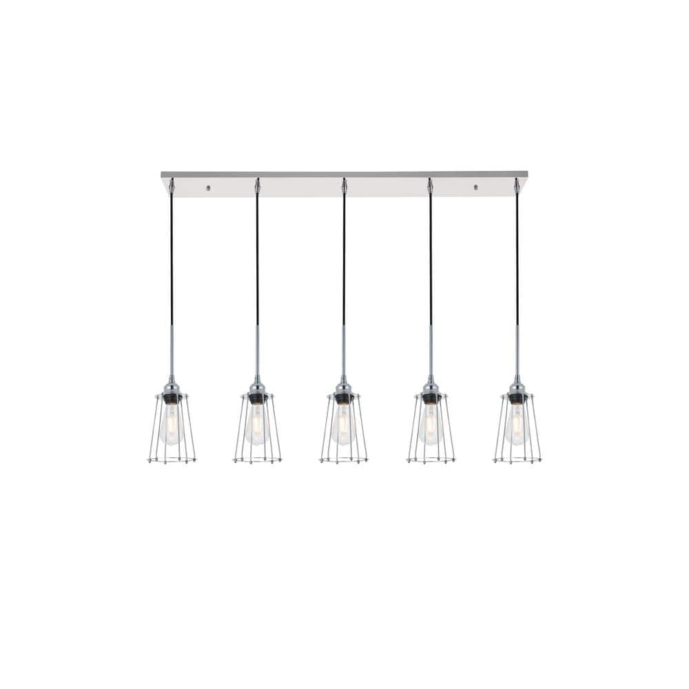Timeless Home 45.5 in. 5-Light Chrome Pendant Light, Bulbs Not Included