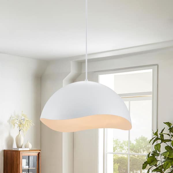 14.75 in. 1-Light Painted White Dimmable Pendant Light with Metal Shade