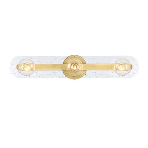 Demi 24 in. 3-Light Brushed Gold Vanity Light with Artisan Cast Glass Shade for Bathrooms