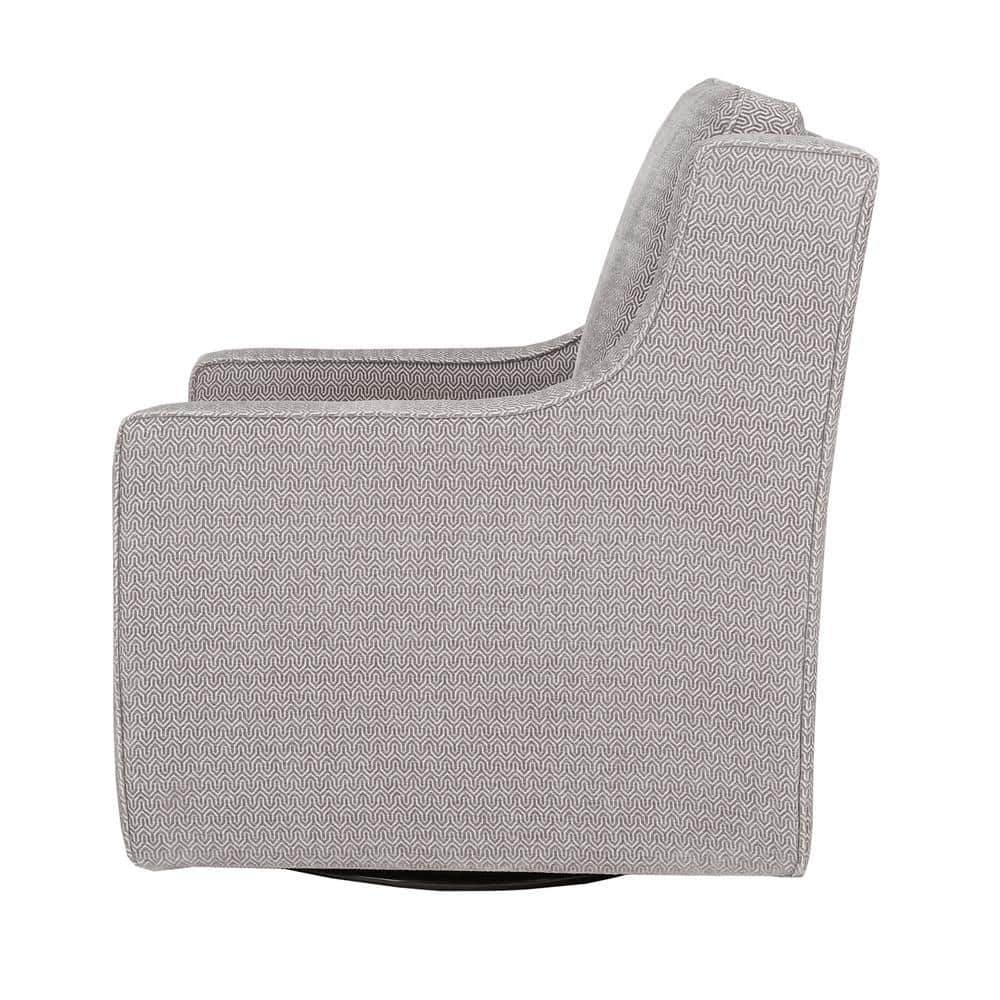 Gray Geometric Pattern Swivel Accent Chair with Wood Frame