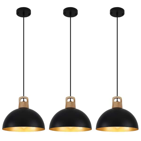 ZJVAIVE 3-Light Black Dome Pendant Light Hanging Ceiling Chandelier with Metal Cover for Kitchen Island