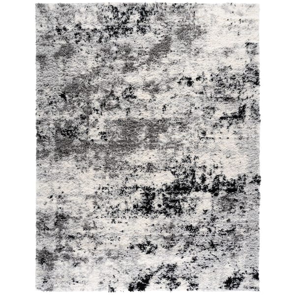 Lindsay Shag 9 ft. x 12 ft. Gray/Black Ivory Patchy Abstract Area Rug