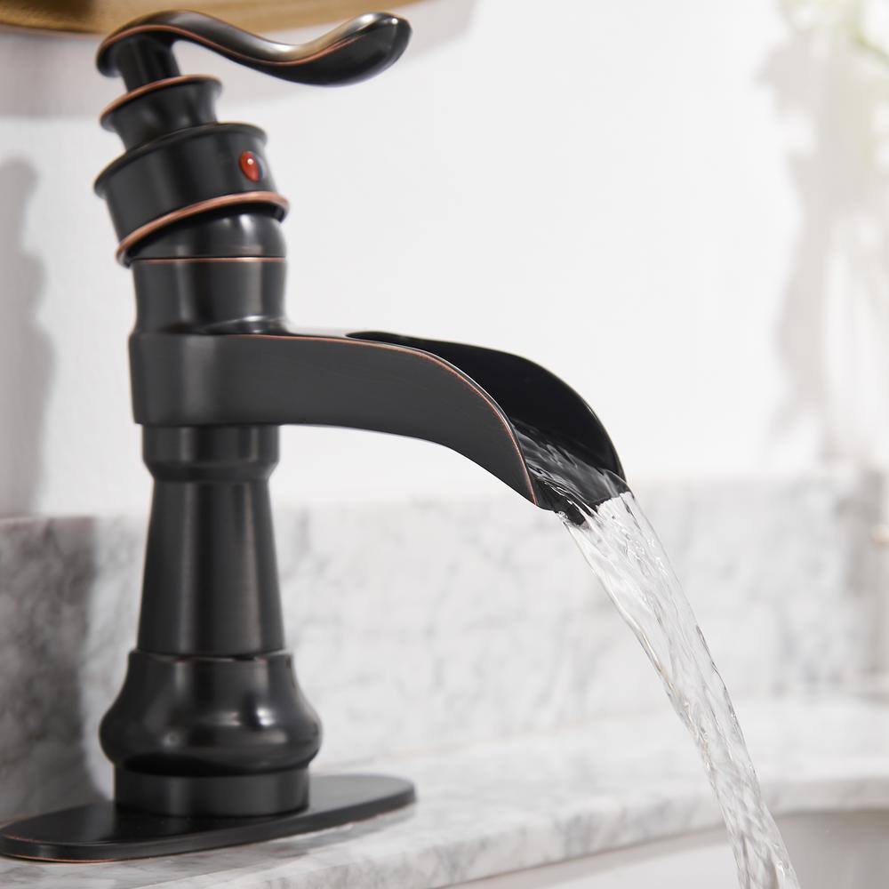 Oil Rubbed Bronze Single Handle Waterfall Bathroom Faucet with Drain Kit