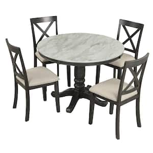 Elegant 5-Piece Gray Faux Marble Top Dining Set (Seats 4)