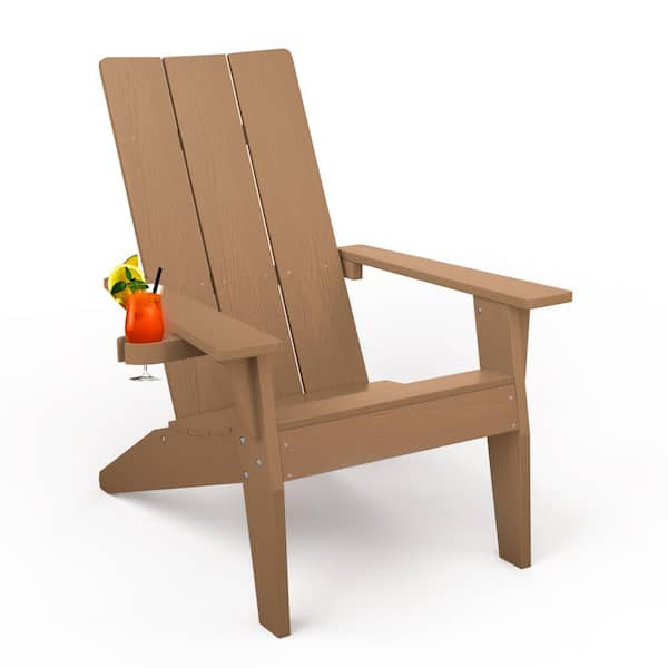 Mximu Teak Weather Resistant Plastic Outdoor Patio Adirondack Chair with Cup Holder