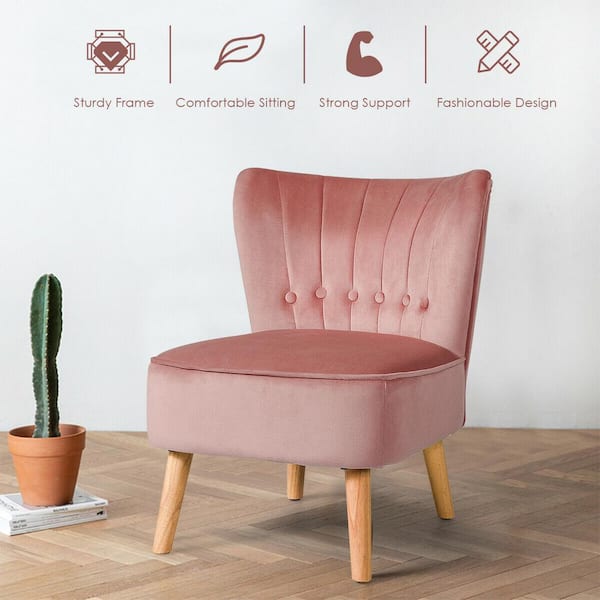 Pink armless deals chair