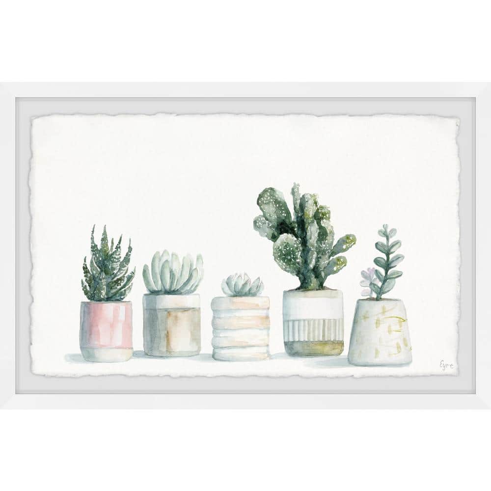 White Framed Watercolor Succulent Print for Nursery