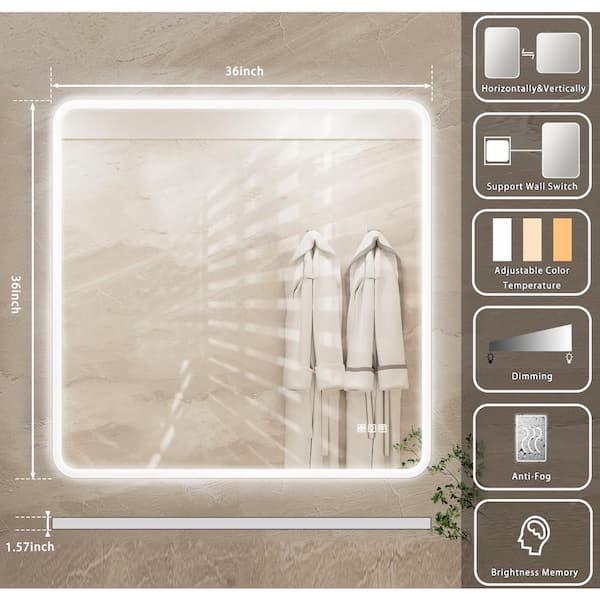 Wynnt 36 in. W x 36 in. H Square Framed Wall LED Bathroom