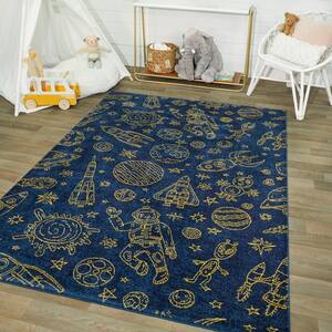 Space Rockets Gold 5 ft. x 7 ft. Area Rug