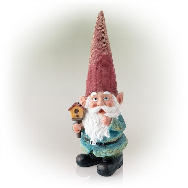 Alpine Corporation 15 in. Tall Outdoor Garden Gnome Holding a 