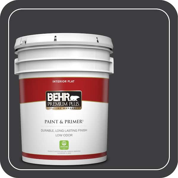 BEHR PREMIUM PLUS 5 gal. #PPH-34 Black Smoke Flat Low Odor Interior Paint & Primer