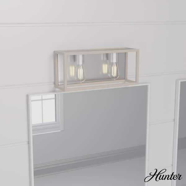 Hunter Squire Manor 17 in. 2-Light Brushed Nickel Vanity Light with Bleached Wood Frame
