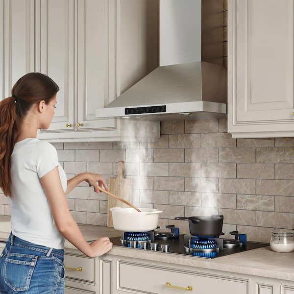 36 in. 900CFM Convertible Wall Mount Range Hood in Stainless Steel 3-Speed with Charcoal Filter and Gesture Control