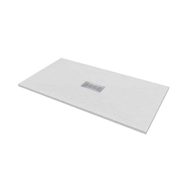 CASTICO 60 in. L x 32 in. W x 1.125 in. H Solid Composite Stone Shower Pan Base with Center Drain in White Frost Slate