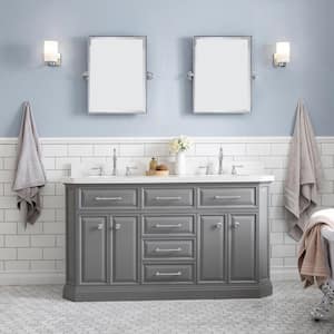 Palace 60 in. W Bath Vanity in Cashmere Grey In Quartz Vanity Top withWhite Basin and Chrome F2-12 Faucet