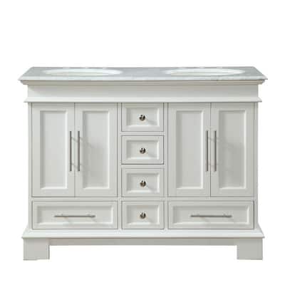 48 in. W x 22 in. D Vanity in White with Marble Vanity Top in Carrara White with White Basin