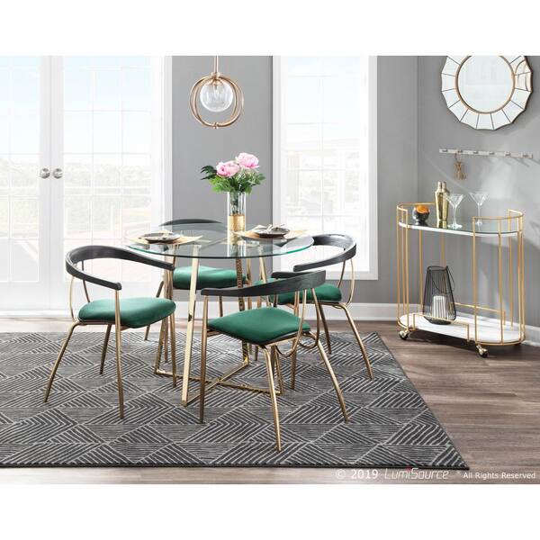 Lumisource Vanessa Gold And Green Velvet Dining Chair With Black Wood Accent Set Of 2 Ch Vnesa Auvgn2 The Home Depot