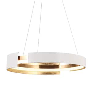 1-Light Integrated LED Chandelier Polished Gold and White Modern Farmhouse Dimmable Round