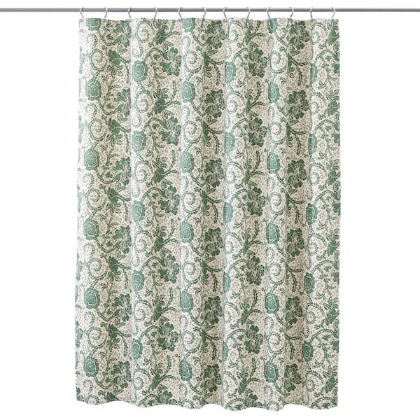 VHC BRANDS Dorset 72 in Green Creme Floral Shower Curtain