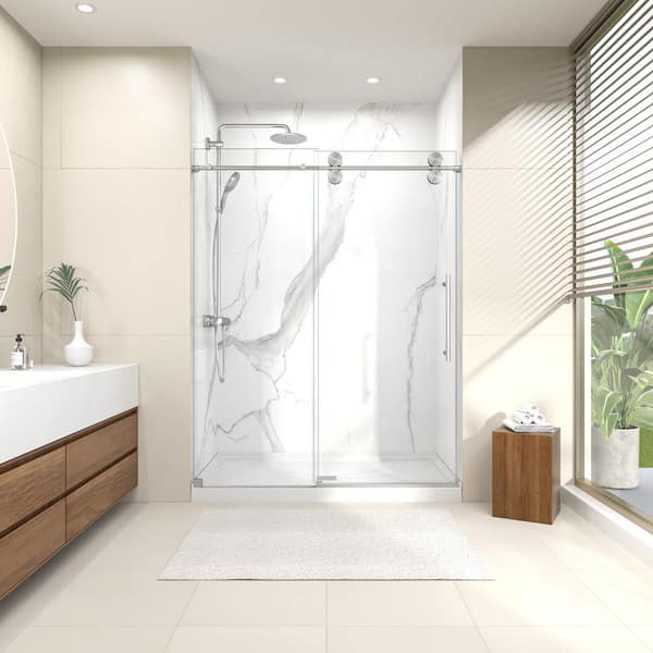 Valora 60 in. W x 72 in. H Single Sliding Frameless Shower Door in Brushed Nickel w/ SGCC 5/16 in. Tempered Clear Glass