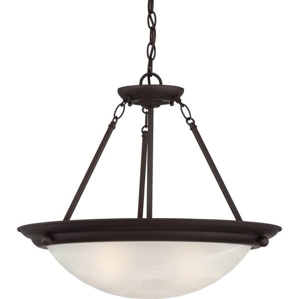 Volume Lighting Lunar 2-Light Indoor Antique Bronze Convertible Hanging Pendant (Semi-Flush) with Alabaster Glass Bowl