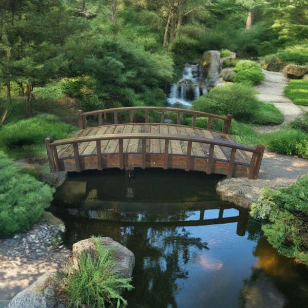 SamsGazebos Japanese Wood Garden Bridge 8 ft. x 4 ft. 400 lb. load